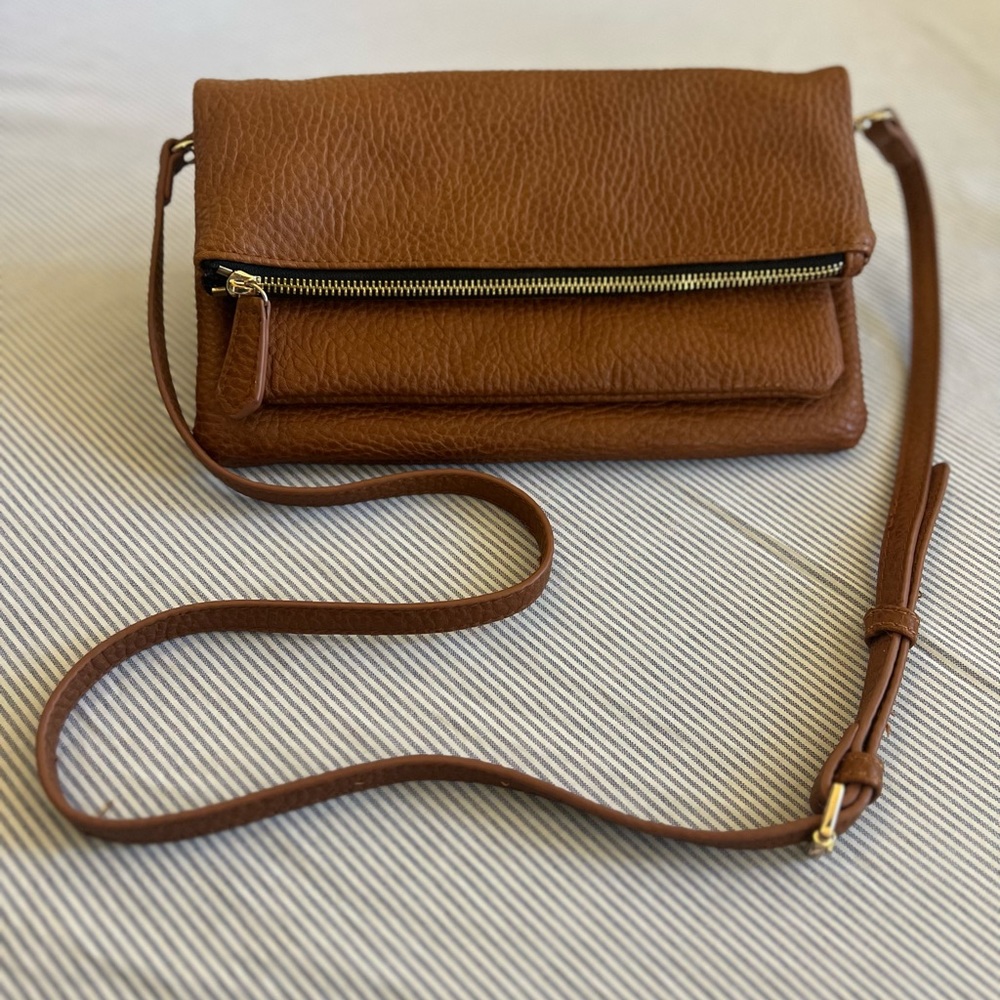 Pebbled faux leather brown crossbody bag